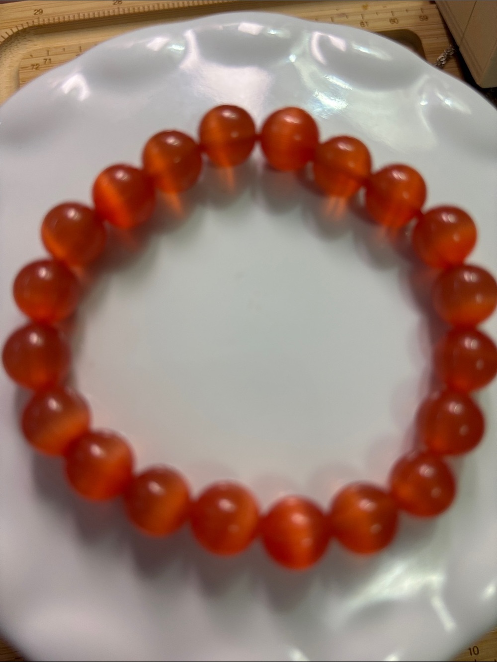Cat Eye 10mm Classic Red Orange Beaded Stretch Bracelet - Women Jewelry